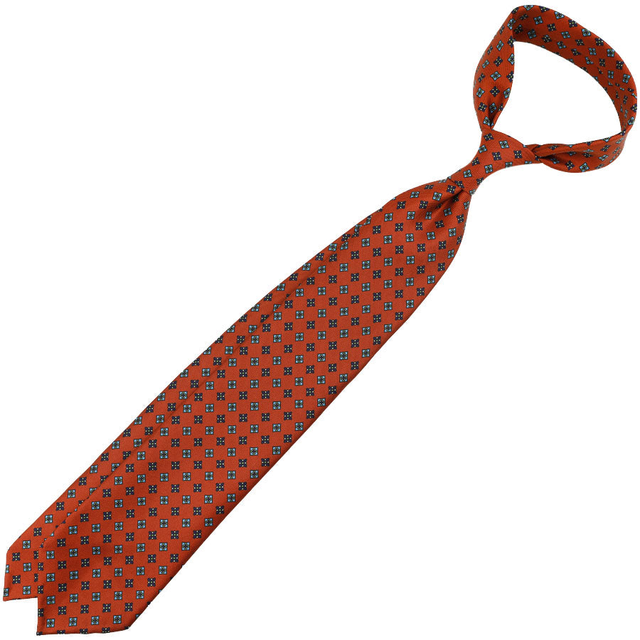 Floral Printed Silk Tie - Rust - Hand-Rolled