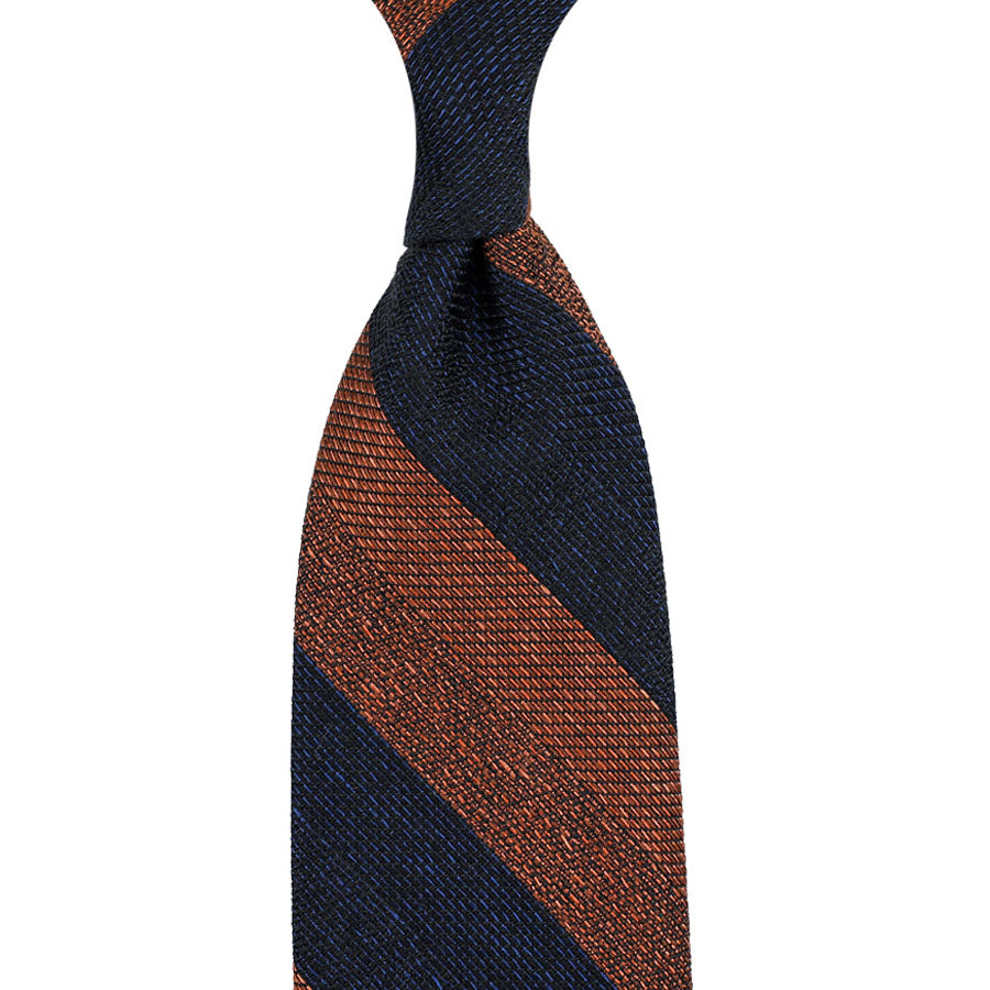 Striped Fina Grenadine Cotton / Wool / Silk Tie - Navy / Rust