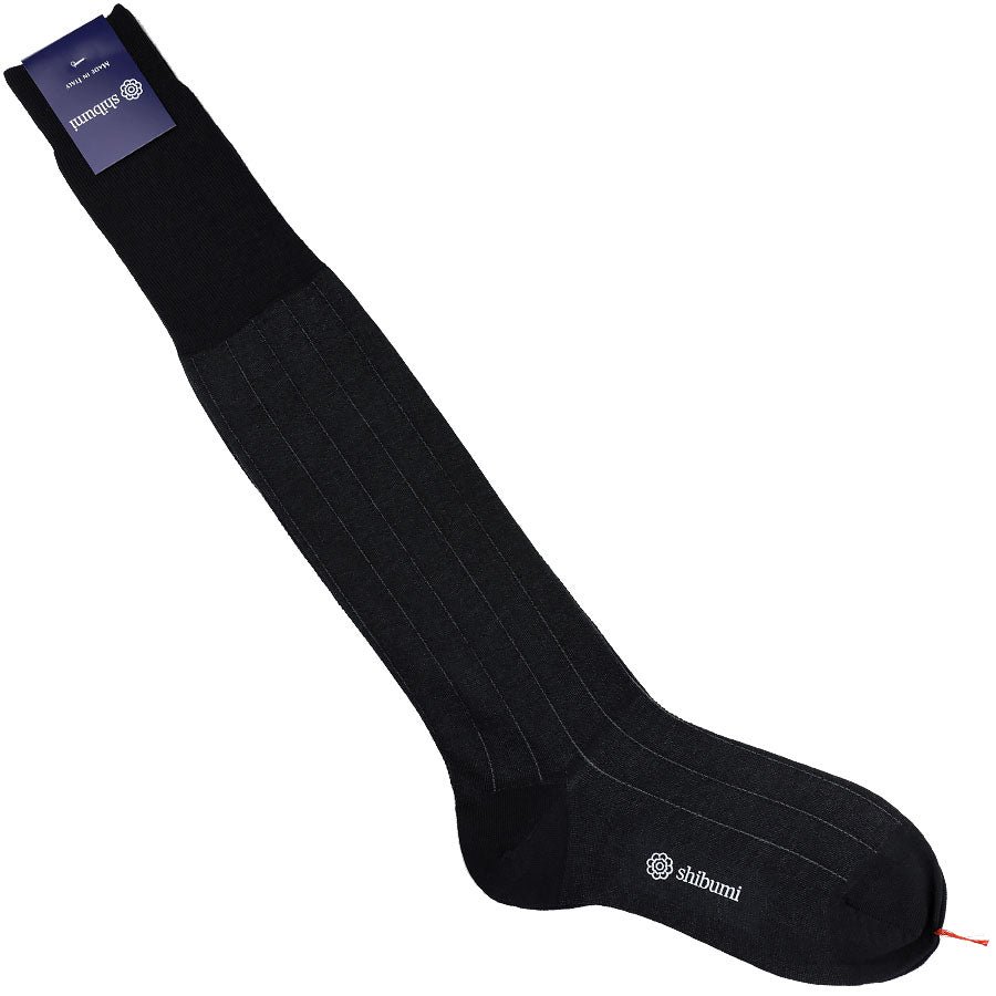 Knee Socks - Thin Stripes - Black - Wool