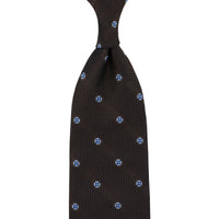 Floral Fina Grenadine Silk Tie - Chocolate - Hand-Rolled