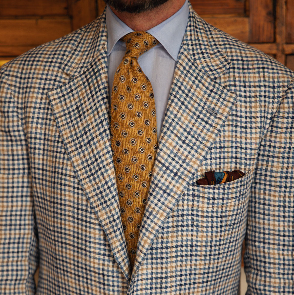 Floral Shantung Silk Tie - Honey - Hand-Rolled