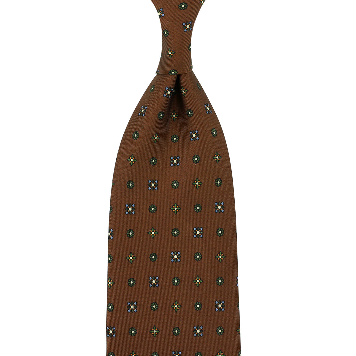 Floral Printed Silk Tie - Oak - Hand-Rolled