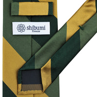 Japanese Repp Stripe Silk Tie - Forest / Green / Yellow