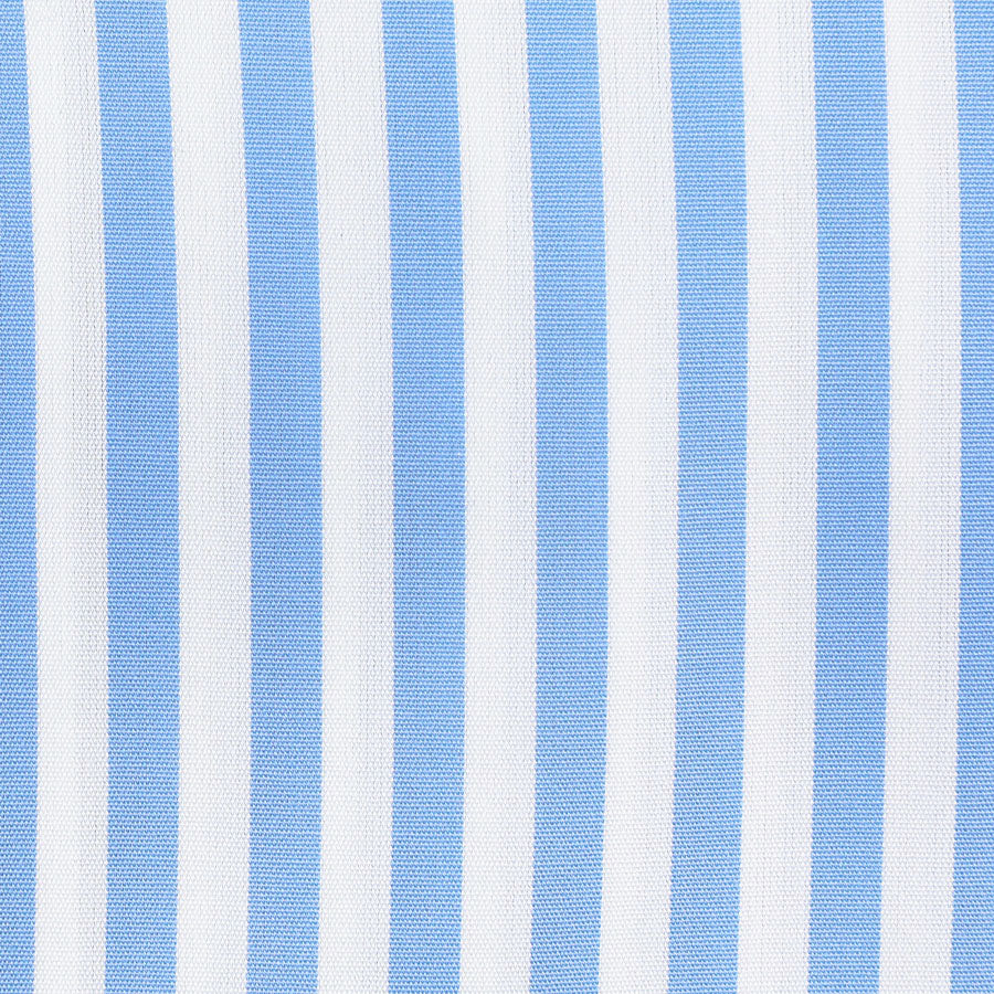 Poplin Semi Spread Shirt - White / Blue - Butcher Stripe