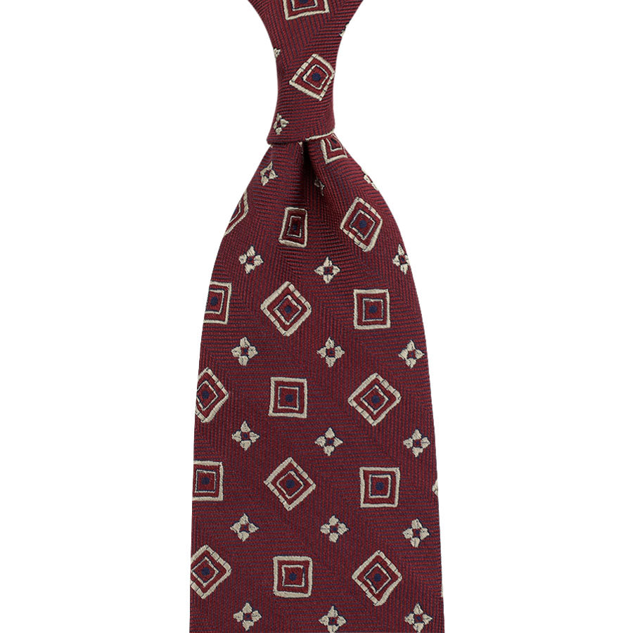 Geometrical Jacquard Silk Tie - Cherry - Hand-Rolled