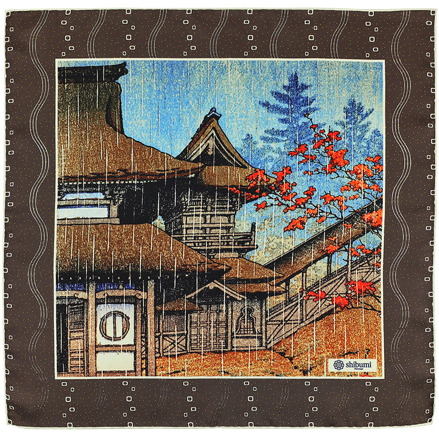 Ukiyo-e Silk Pocket Square - Yama no Tera - 40x40cm