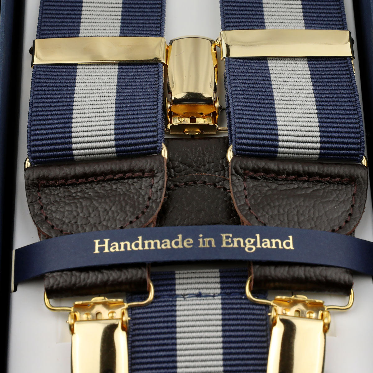 Striped Barathea Clips Braces - Navy / Grey