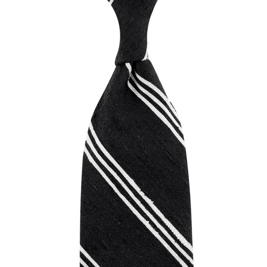 Triple Bar Shantung Silk Tie - Black - Hand-Rolled