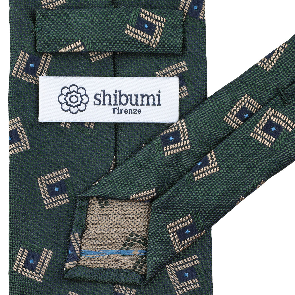 Geometrical Jacquard Silk Tie - Forest - Hand-Rolled