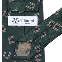 Geometrical Jacquard Silk Tie - Forest - Hand-Rolled