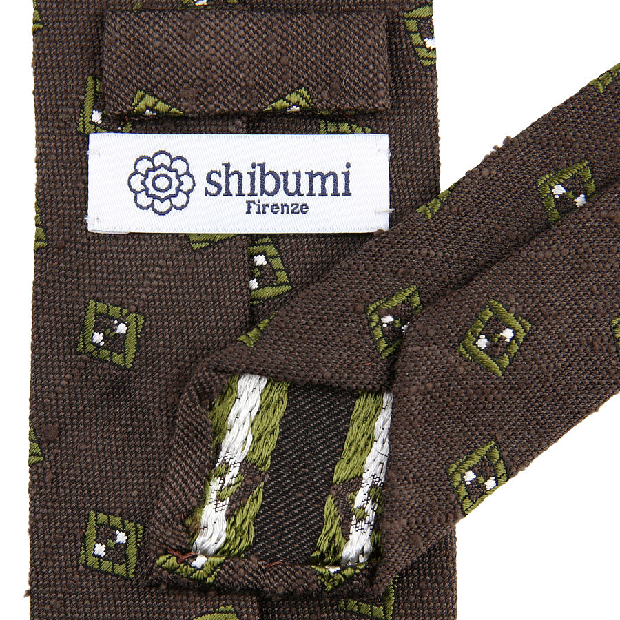 Geometrical Soft Shantung Silk Tie - Brown - Hand-Rolled