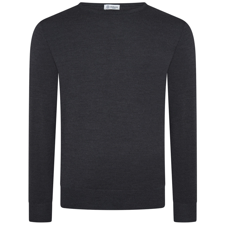 Merino Wool Crew Neck Sweater - Charcoal