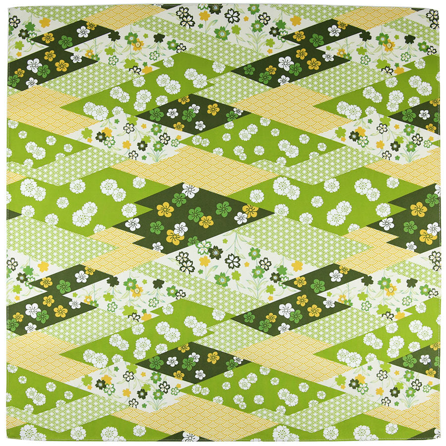 Kimono Motif Cotton Handkerchief - Green