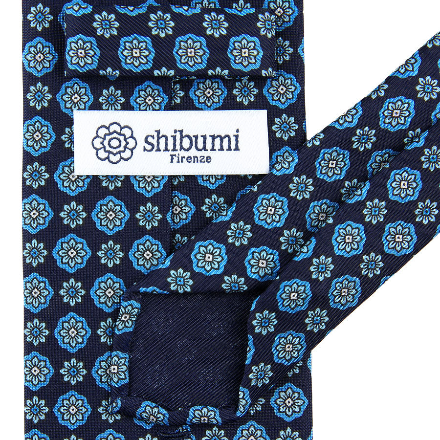 Anniversary Collection - Floral Printed Silk Tie - Navy
