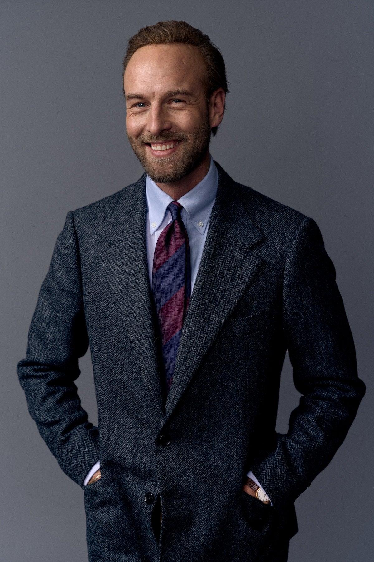 Block Stripe Grenadine / Garza Fina Silk Tie - Navy / Burgundy