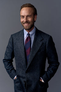 Block Stripe Grenadine / Garza Fina Silk Tie - Navy / Burgundy