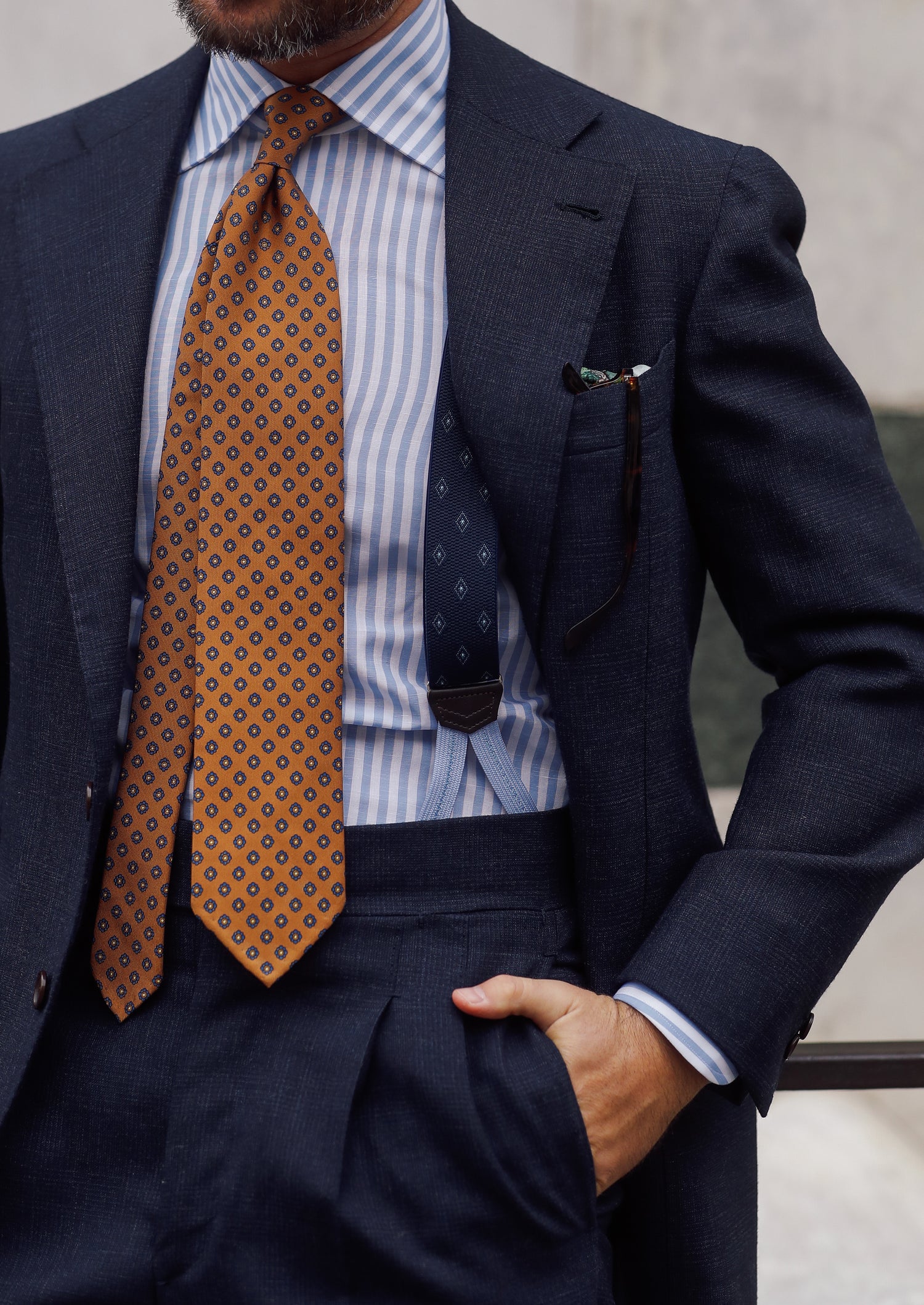 Elastic Barathea Braces - Navy Geometrical