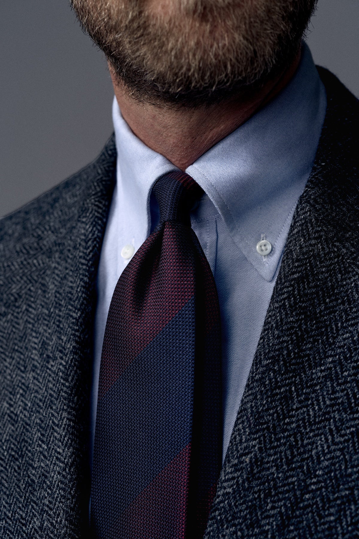 Block Stripe Grenadine / Garza Fina Silk Tie - Navy / Burgundy