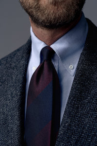 Block Stripe Grenadine / Garza Fina Silk Tie - Navy / Burgundy