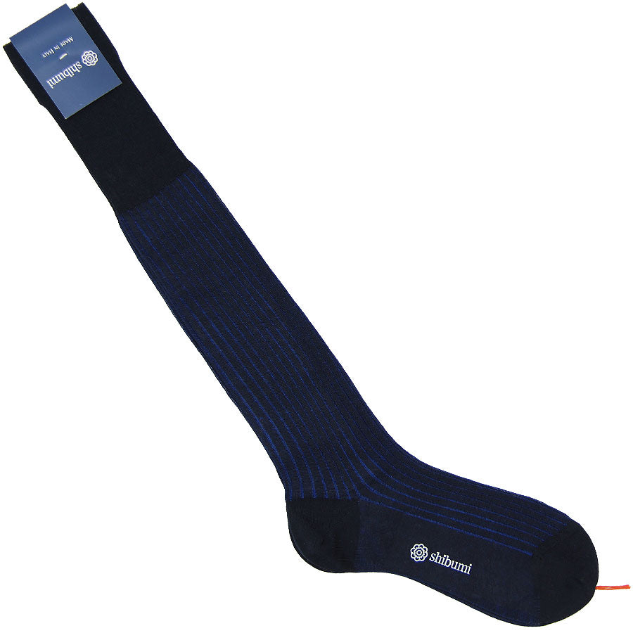 Knee Socks - Shadow Stripes - Navy / Blue - Pure Cotton