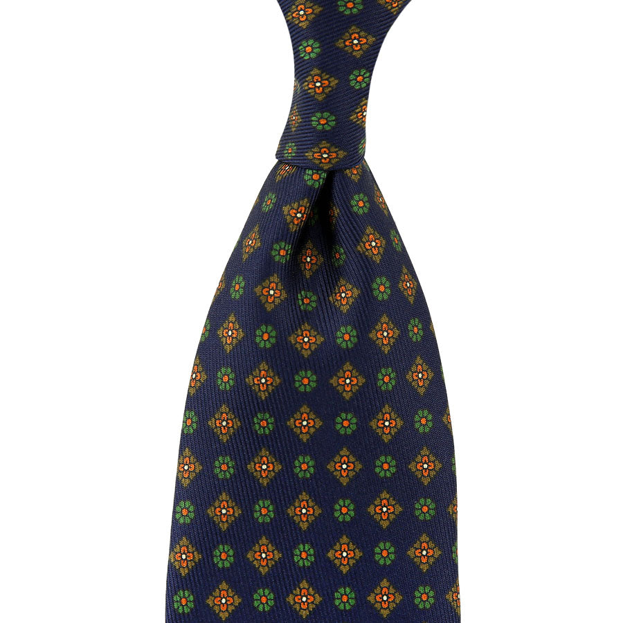 7-Fold 50oz Floral Printed Silk Tie - Navy