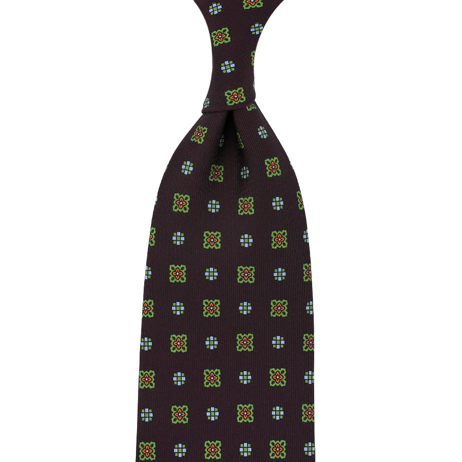 Floral Printed Silk Tie - Eggplant - Hand-Rolled