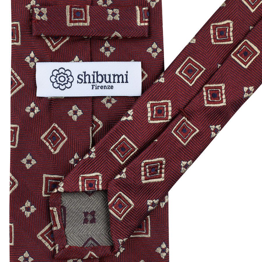 Geometrical Jacquard Silk Tie - Cherry - Hand-Rolled