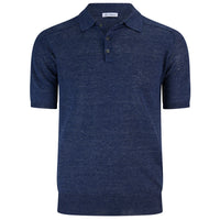 Pure Linen Short Sleeve Polo Shirt - Denim Blue Mottled
