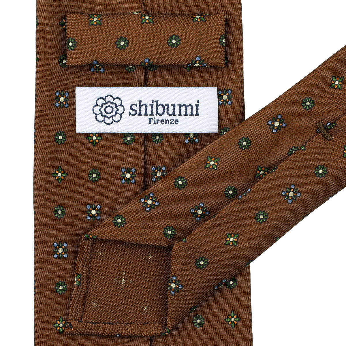 Floral Printed Silk Tie - Oak - Hand-Rolled