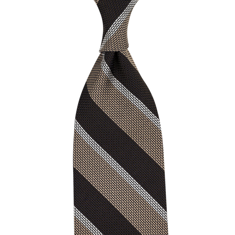 Striped Fina Grenadine Silk Tie - Brown / Beige
