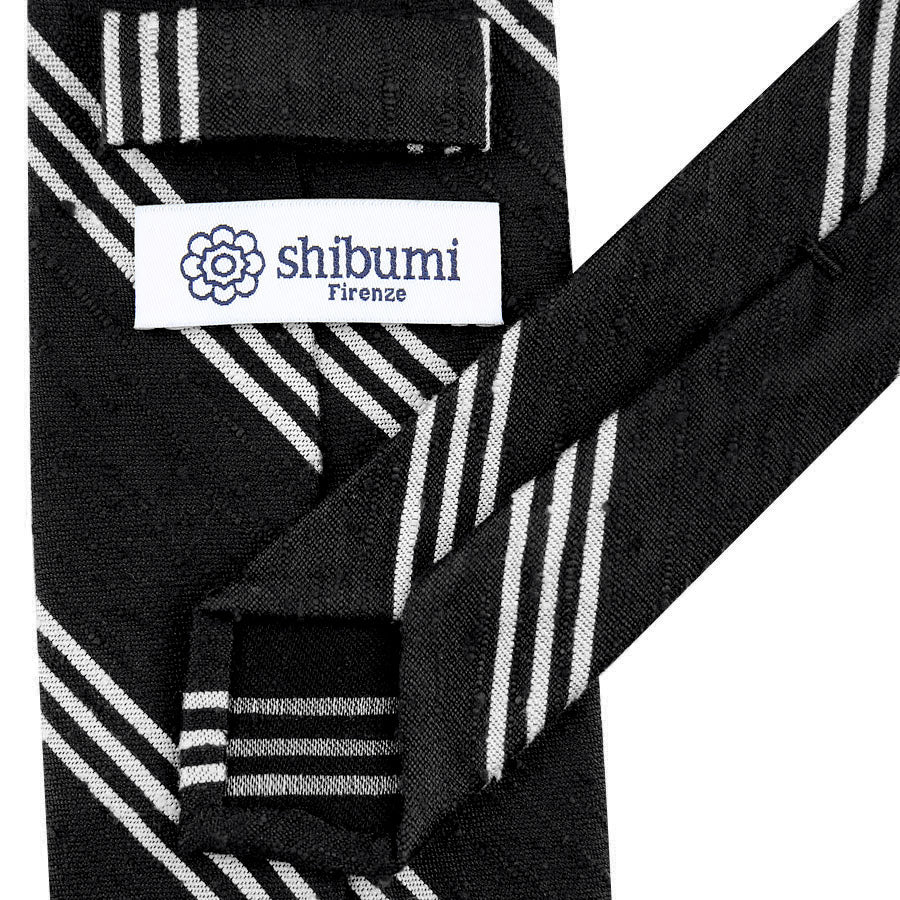 Triple Bar Shantung Silk Tie - Black - Hand-Rolled