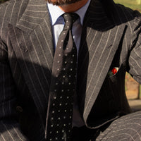 Floral Jacquard Silk Tie - Black - Hand-Rolled