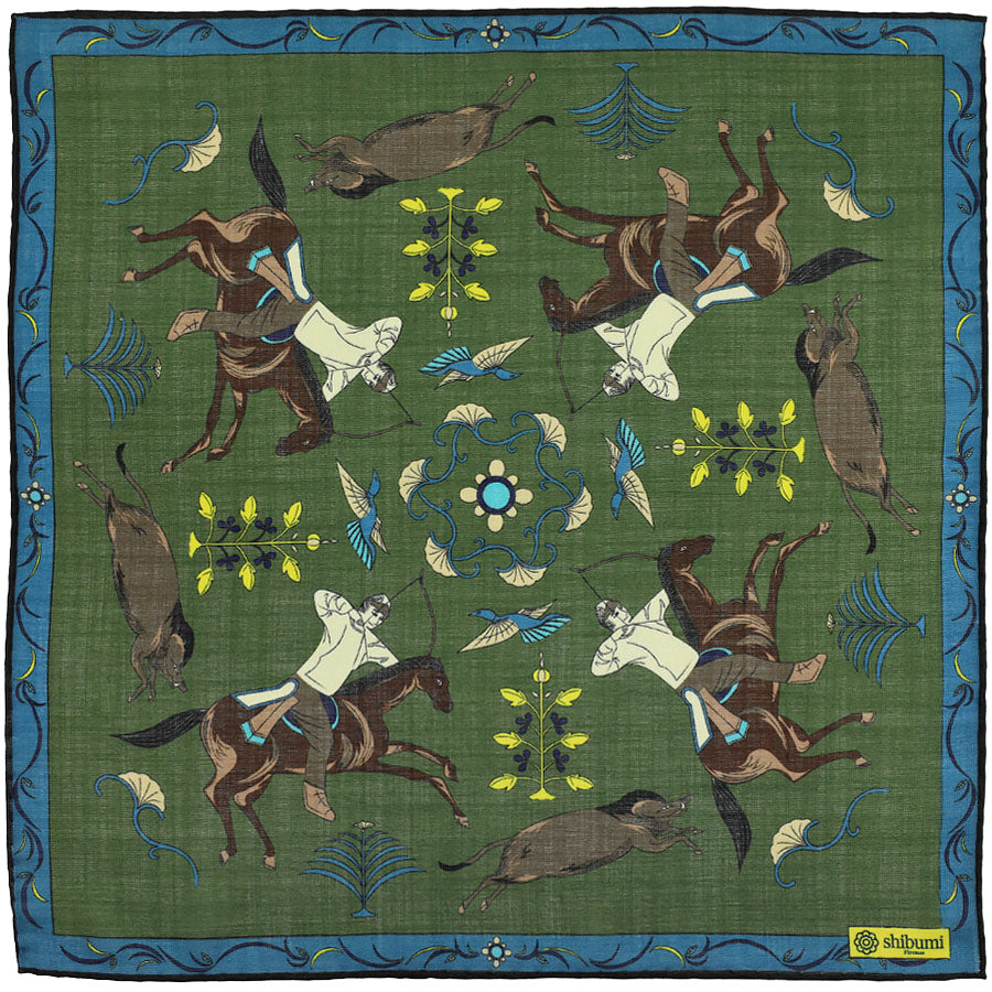 Japanese Hunter Wool / Silk Pocket Square - Olive - 40x40cm