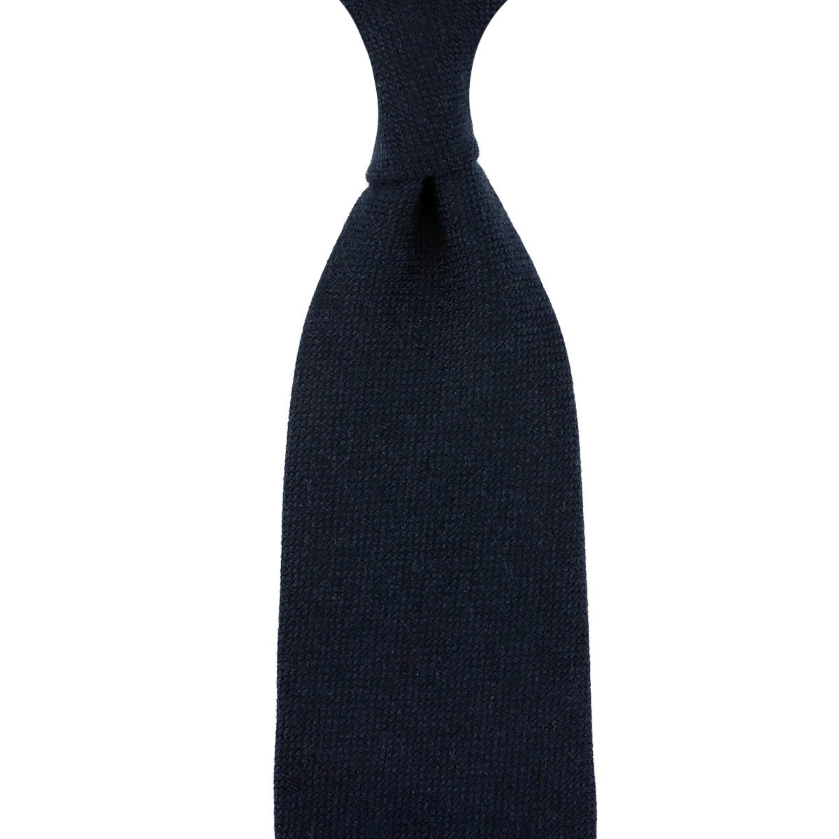 Plain Cashmere Tie - Navy - Hand-Rolled