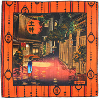 Ukiyo-e Silk Pocket Square - Beni Chochin - 40x40cm