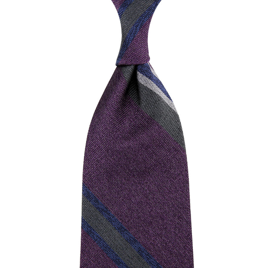 Striped Mottled Repp Silk Tie - Eggplant - Hand-Rolled