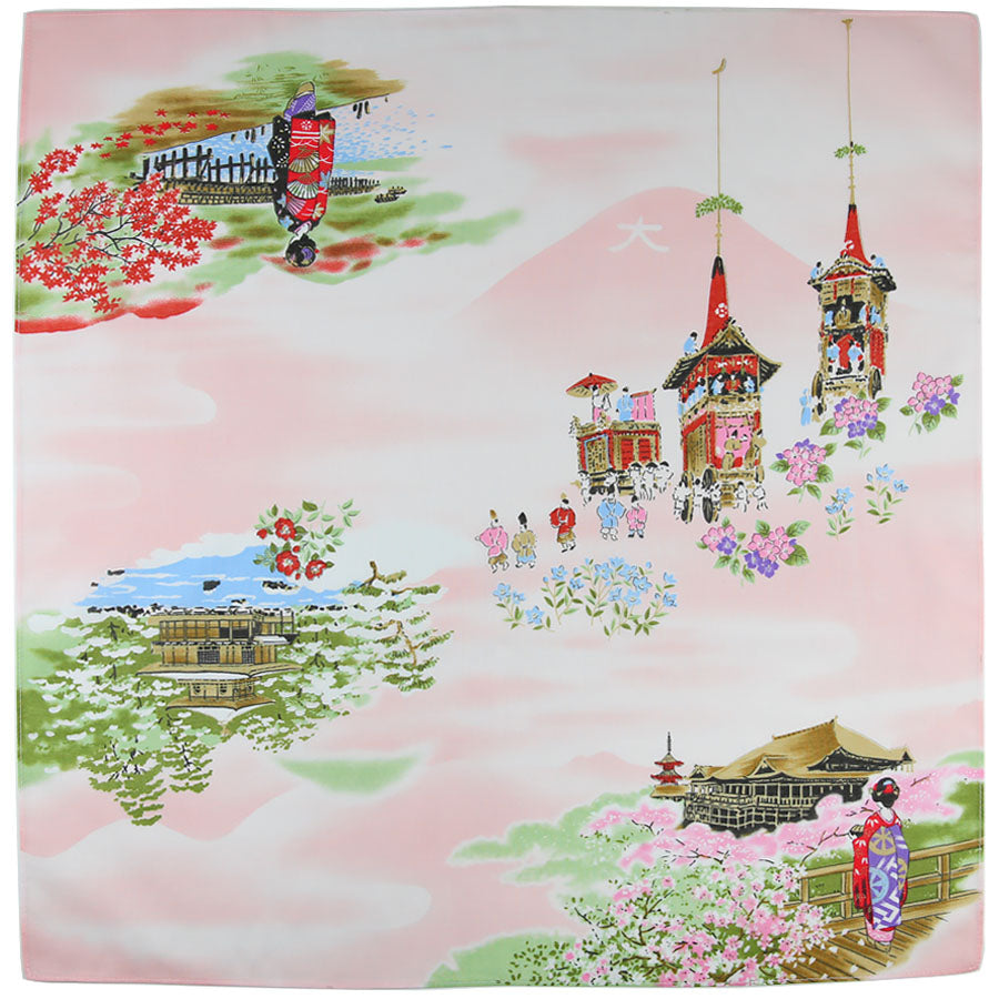 Japanese Motif Cotton Handkerchief - Pink