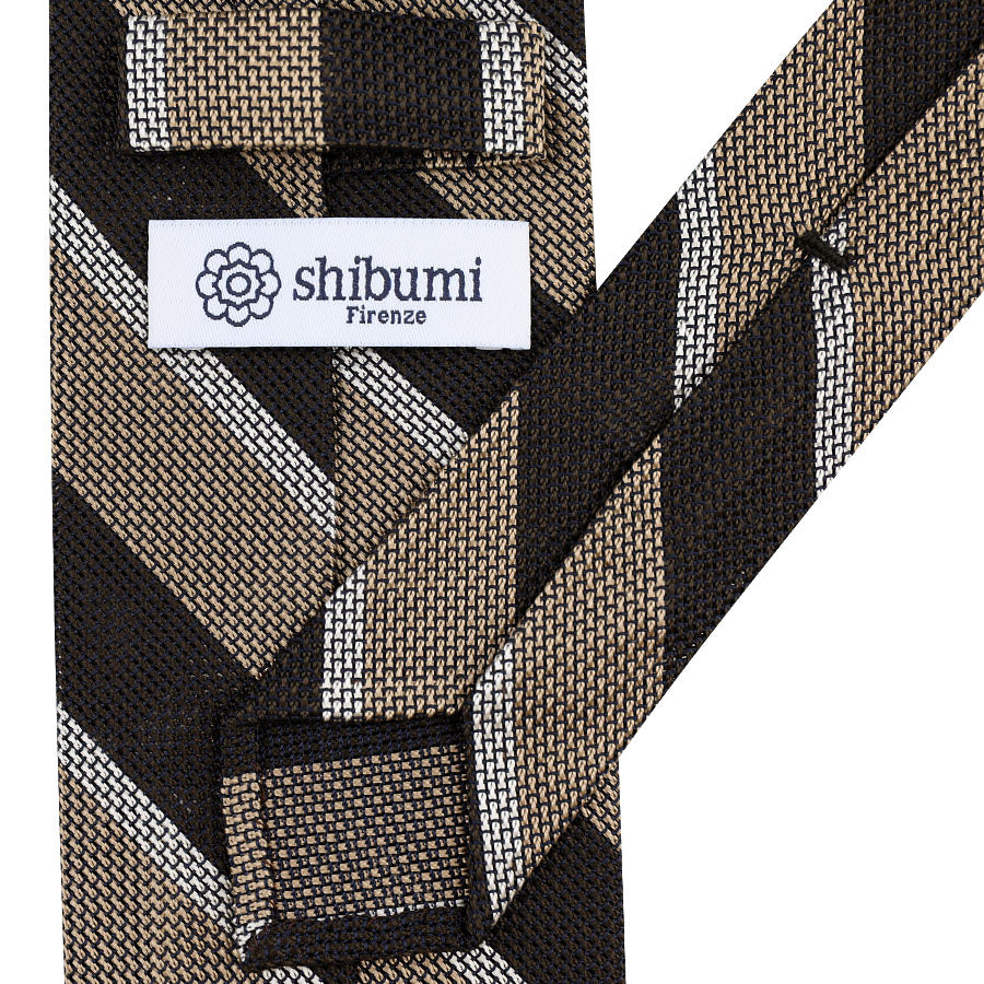 Striped Fina Grenadine Silk Tie - Brown / Beige
