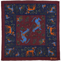 Animal Motif Wool / Silk Pocket Square - Burgundy