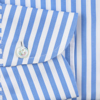 Poplin Semi Spread Shirt - White / Blue - Bengal Stripe