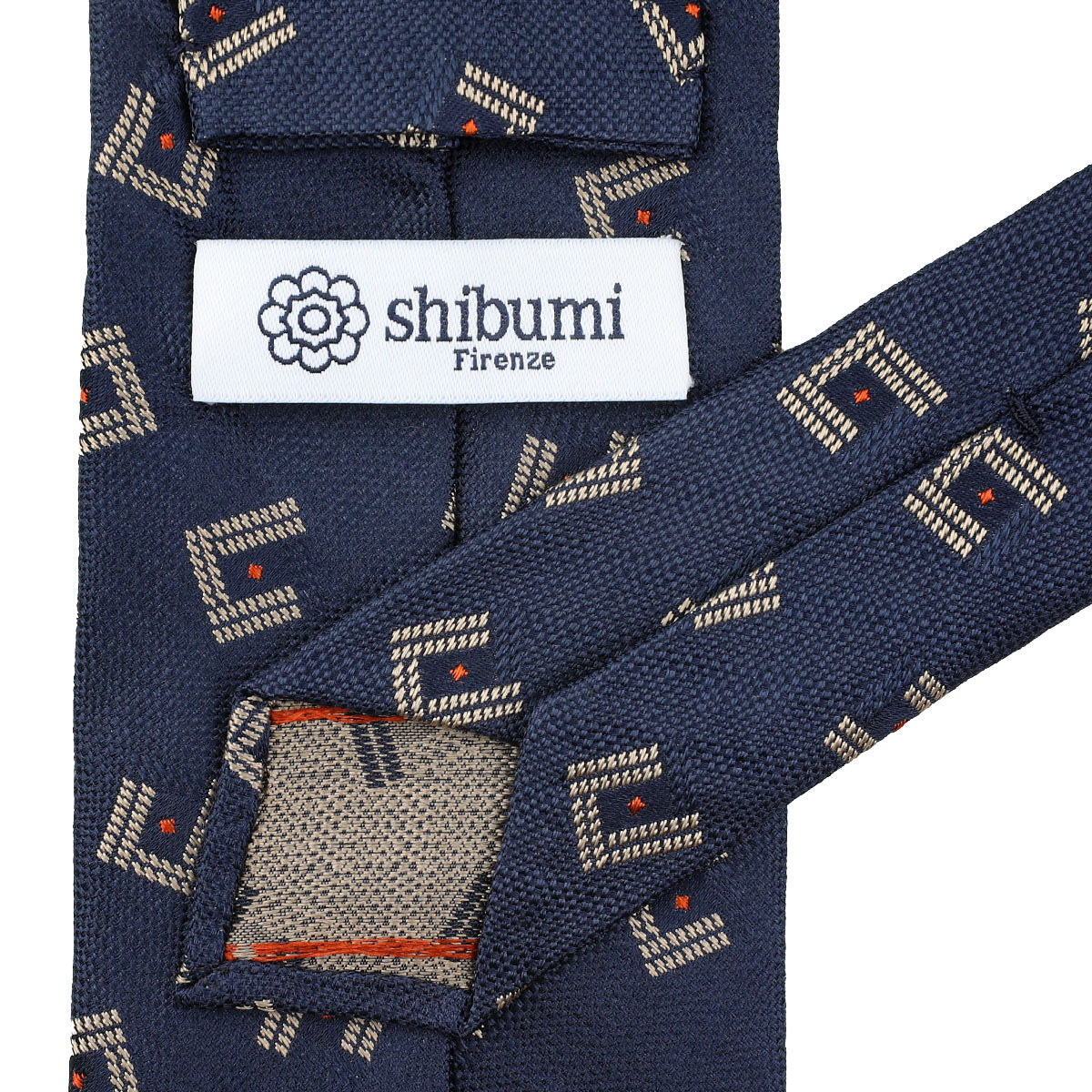 Geometrical Jacquard Silk Tie - Navy - Hand-Rolled