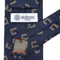 Geometrical Jacquard Silk Tie - Navy - Hand-Rolled