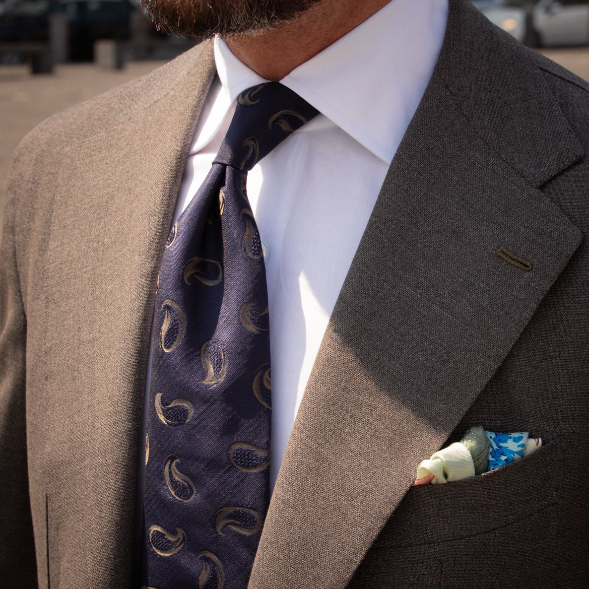Geometrical Jacquard Silk Tie - Navy - Hand-Rolled