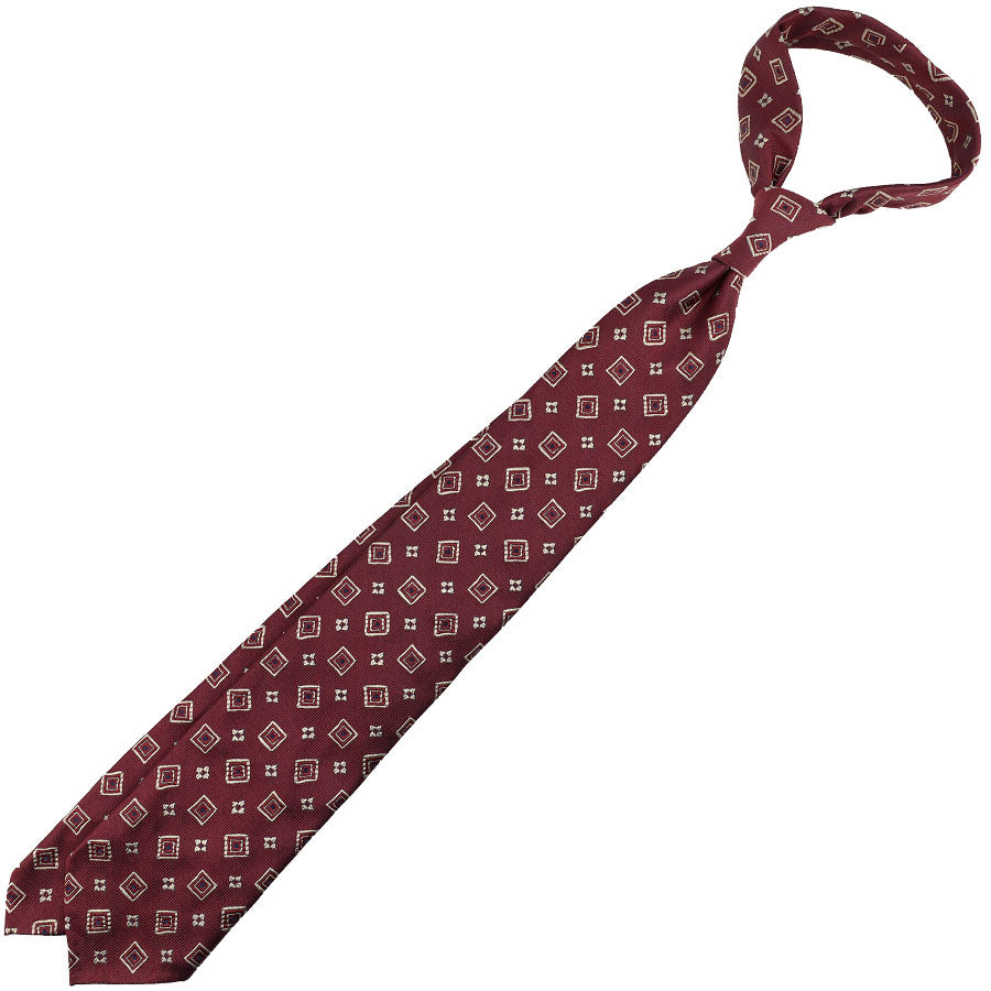 Geometrical Jacquard Silk Tie - Cherry - Hand-Rolled