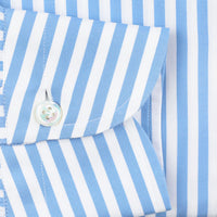 Poplin Semi Spread Shirt - White / Blue - Butcher Stripe