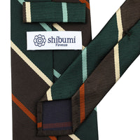 Japanese Repp Stripe Silk Tie - Forest / Brown / Orange / Cream