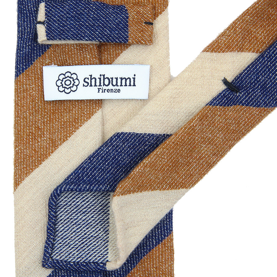 Triple Stripe Pure Cashmere Bespoke Tie - Oatmeal / Navy / Beige
