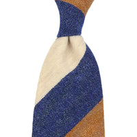 Triple Stripe Pure Cashmere Bespoke Tie - Oatmeal / Navy / Beige