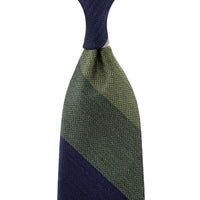 Triple Block Stripe Herringbone Silk / Wool Tie - Navy / Green / Olive