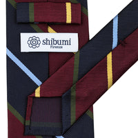 Japanese Repp Stripe Silk Tie - Burgundy / Navy / Yellow / Sky